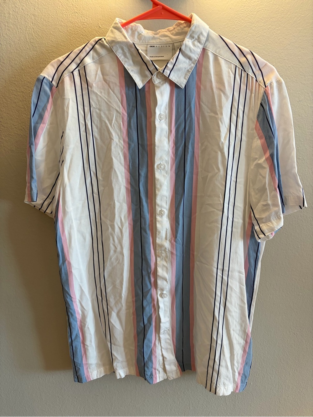 ASOS White Short Sleeve Button-Down with Blue and Pink Stripes